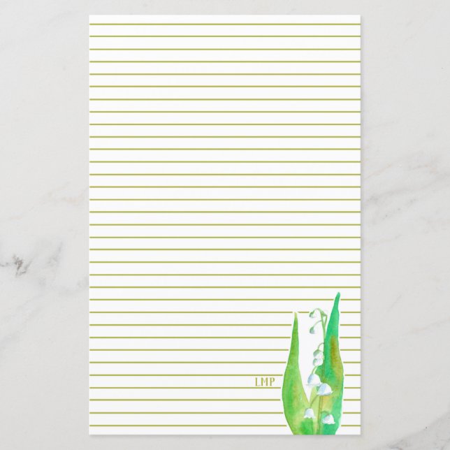 Lily of the Valley Monogram Grönt Lining Stationer (Framsida)