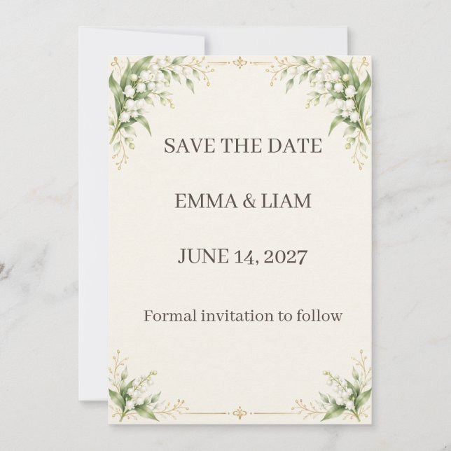 Lily of the Valley Save the Date Spara Datumet (Framsida)
