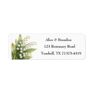 Lily of the Valley Vita Blommor Akvarell Returadress Etikett