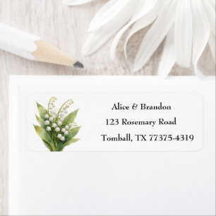 Lily of the Valley Vita Blommor Akvarell Returadress Etikett