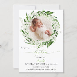 Lily of the Valley White Blommigt Baptism Inbjudningar