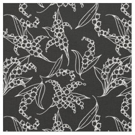 Lily-of-the-Valley White Outlines on Black Blommig Tyg