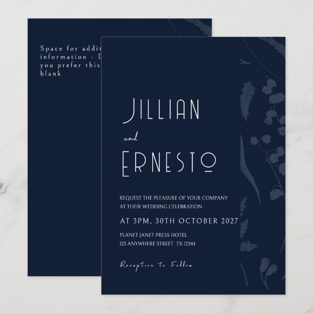 Lily of Valley || Darkest Blue Solid Faded Kant Inbjudningar (Fram/baksida)