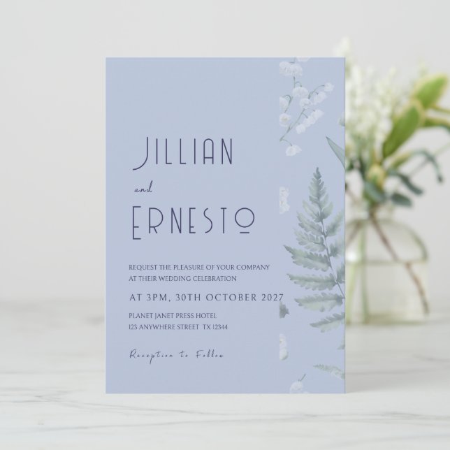 Lily of Valley || Ljusblå solid med Fäst Kant Inbjudningar (Stående Fram)