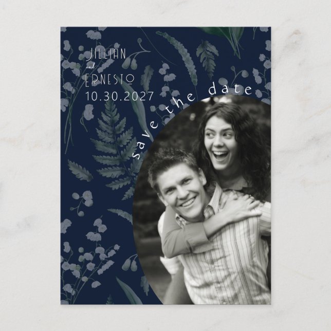 Lily of Valley med Ferns || Deep Blue Vykort (Framsida)