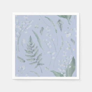 Lily of Valley med Ferns Light Blue Napkins Pappersservett