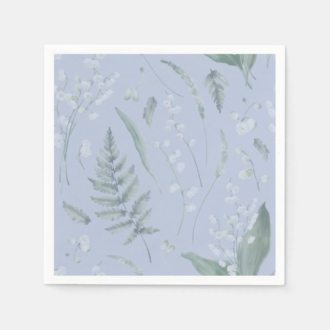 Lily of Valley med Ferns || Light Blue Napkins Pappersservett (Framsidan)