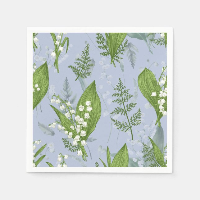 Lily of Valley med Ferns || Ljusblå Pappersservett (Framsidan)