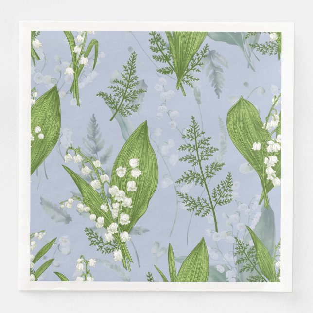 Lily of Valley med Ferns || Ljusblå Pappersservett (Framsida)