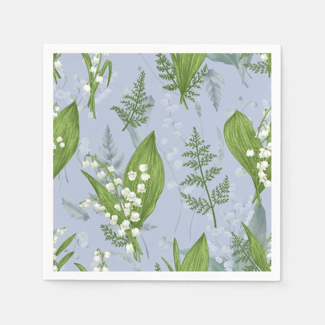 Lily of Valley med Ferns || Ljusblå Pappersservett (Framsidan)