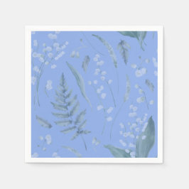 Lily of Valley med Ferns || Medium Blue Napkins Pappersservett