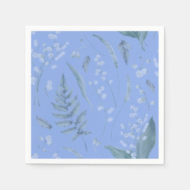 Lily of Valley med Ferns || Medium Blue Napkins Pappersservett (Framsidan)