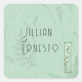 Lily of Valley med Ferns || Mjuk Grönt med grafik Fyrkantigt Klistermärke