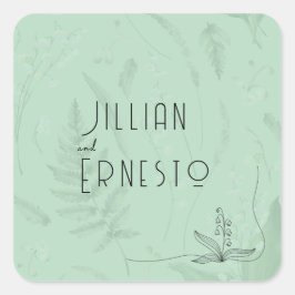 Lily of Valley med Ferns || Mjuk Grönt med grafik Fyrkantigt Klistermärke