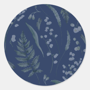 Lily of Valley med Ferns Mörk blått Runt Klistermärke