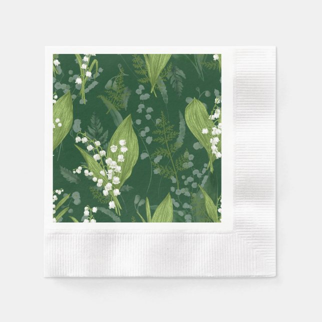 Lily of Valley med Ferns || Mörk grönt Pappersservett (Framsidan)