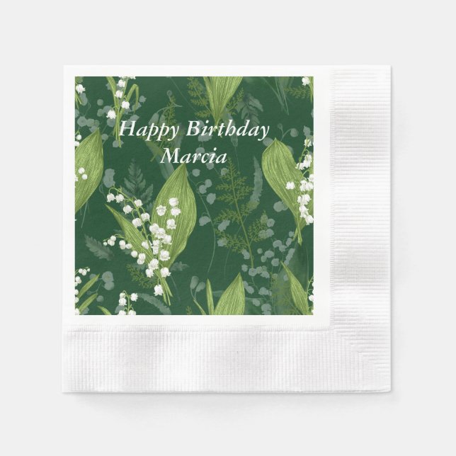 Lily of Valley med Ferns || Mörk grönt Pappersservett (Framsidan)