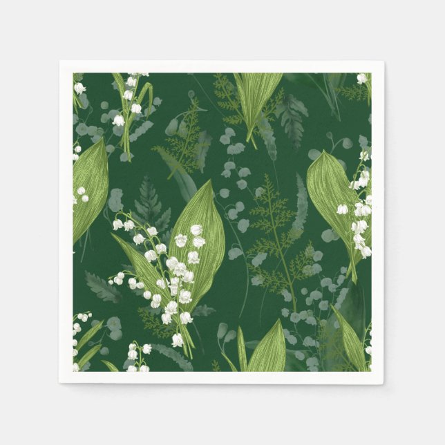 Lily of Valley med Ferns || Mörk grönt Pappersservett (Framsidan)