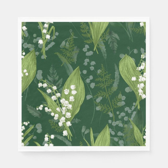 Lily of Valley med Ferns || Mörk grönt Pappersservett (Framsidan)
