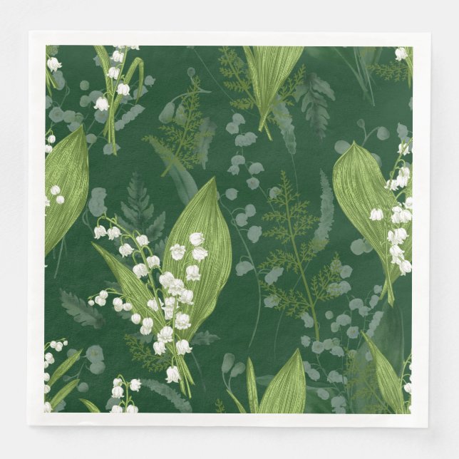 Lily of Valley med Ferns || Mörk grönt Pappersservett (Framsida)