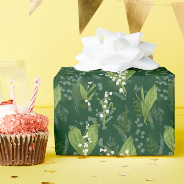 Lily of Valley med Ferns || Mörk grönt Presentpapper (Födelsedagsfest)