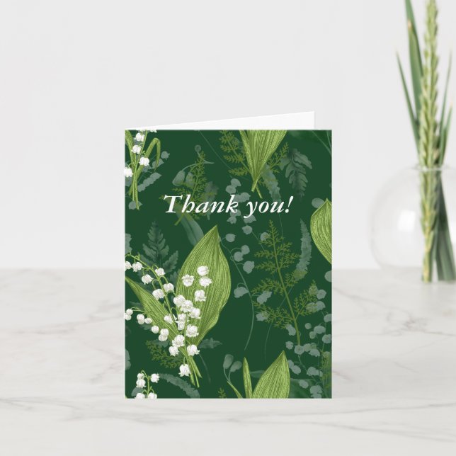 Lily of Valley med Ferns || Mörk grönt tomt intsd Anteckningskort (Framsida)