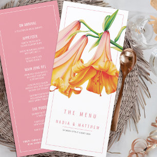 Lily orange peach rosa water color bröllop meny