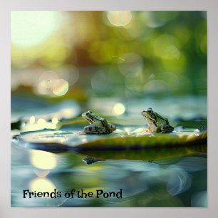 Lily Pad Assions: Frogs in Tranquil Pond Poster