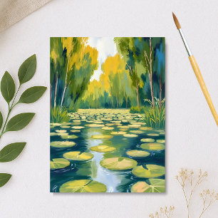 Lily Pad-damm Grön akvarell natur Vykort