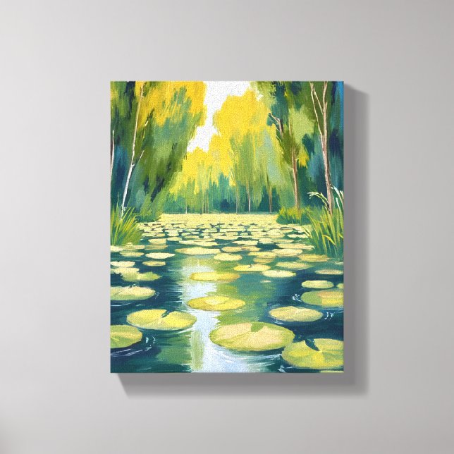 Lily Pad-damm | Grön akvarellnatur Canvastryck (Framsida)