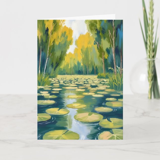 Lily Pad-damm | Grön Natur i Akvarell Kort (Framsida)