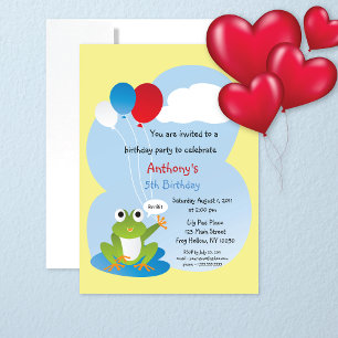 Lily Pad Frog med ballonger Inbjudningar