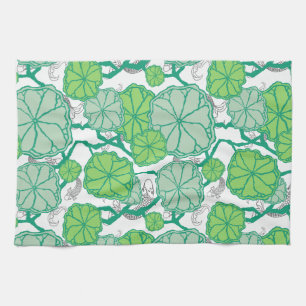 Lily Pad Koi Pond Mönster Kitchen Kökshandduk
