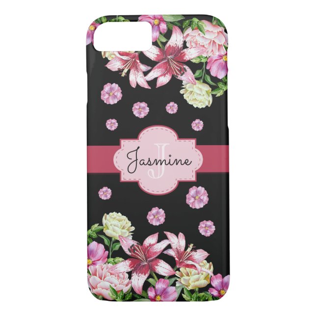 Lily & Peony Black Case-Mate iPhone Skal (Baksida)