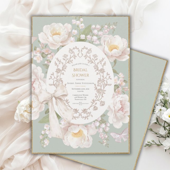 Lily Peony Blommig Vintage Bröllopsdusch Inbjudningar (Skapare uppladdad)