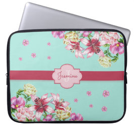Lily & Peony Blommigt Aqua Laptop Fodral