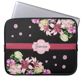 Lily & Peony Blommigt Black Laptop Fodral