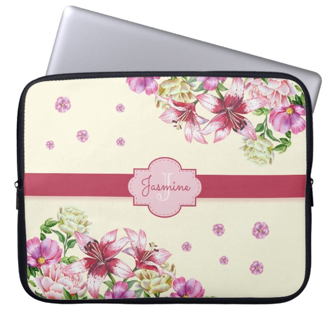 Lily & Peony Blommigt Gult Laptop Fodral (Framsidan)
