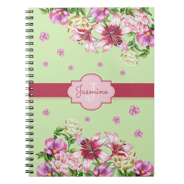 Lily & Peony Blommigt Mint Anteckningsbok (Framsidan)