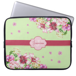 Lily & Peony Blommigt Mint Grönt Laptop Fodral