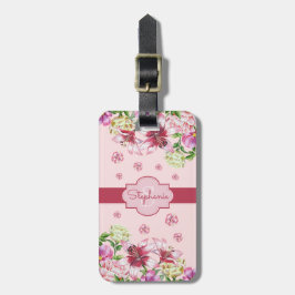 Lily Peony Blommigt Rosa Monogram Bagagebricka