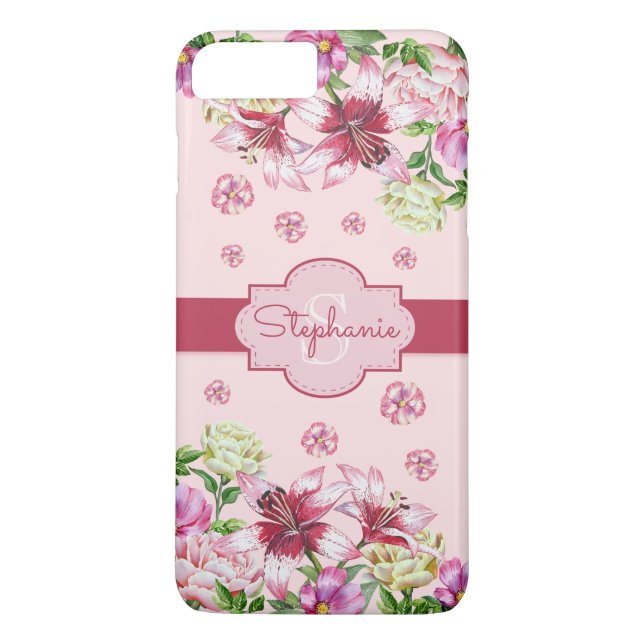 Lily Peony Blommigt  Rosa Monogram Case-Mate iPhone Skal (Baksida)