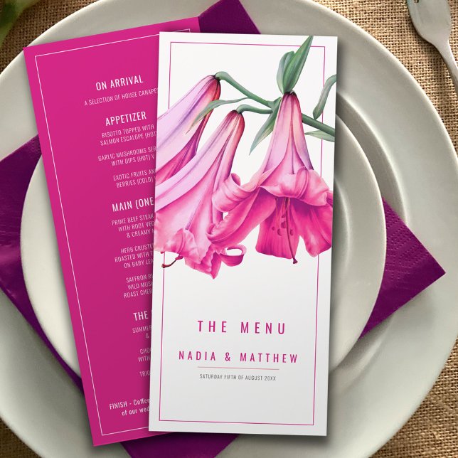 Lily pink watercolor wedding menu meny (Skapare uppladdad)