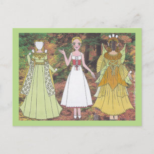 Lily Plays a Woodland Elf Papper Doll Postcard Vykort