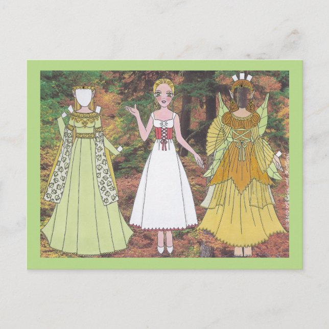 Lily Plays a Woodland Elf Papper Doll Postcard Vykort (Framsida)