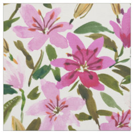 LILY PROLIFERATION Rosa Blommigt Watercolor Tyg