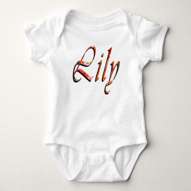 "Lily" Röd Blommig Lilja Namn, T Shirt (Framsida)