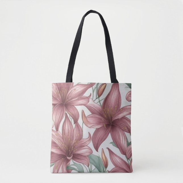 Lily Rosa Akvarell Blommor Tygkasse (Framsida)