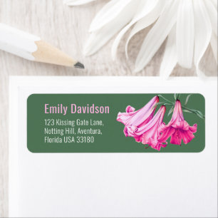 Lily rosa blomsterkonst grön bröllopsreturadress returadress etikett