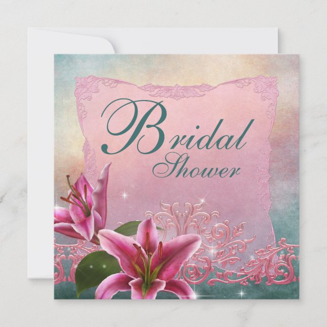 Lily Rosa Teal Blue Lily Inbjudningskort för möhip (Framsida)